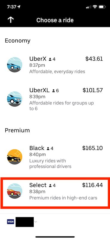 Что отличает Uber Select от Uber X