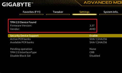 Шаги по включению TPM 2.0 в BIOS на материнской плате Gigabyte