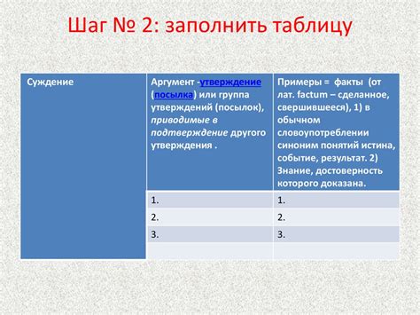 Шаг 2: Заполнить таблицу контактами