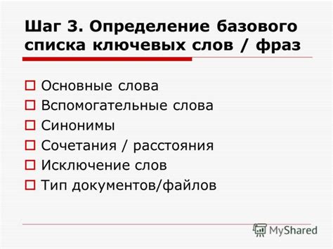 Шаг 2: Определение ключевых слов