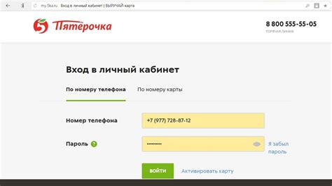 Шаг 3: Вход в аккаунт Пятерочки