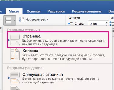 Шаг 5: Выберите "Разрыв страницы"