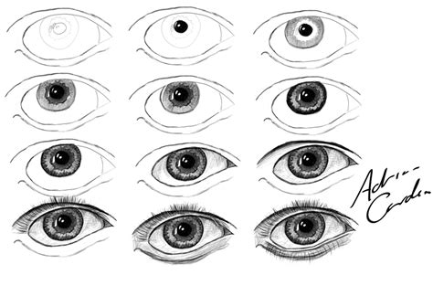 Этапы рисования глаза карандашом