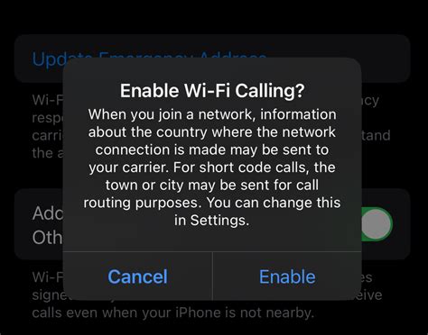  Включение Wi-Fi Calling 