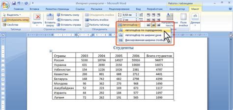  Использование автоподбора ширины столбцов 