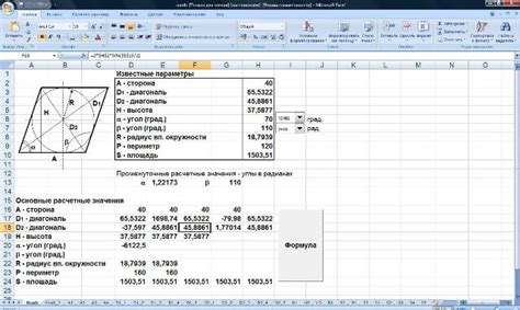  Исходные данные для расчета площади ромба 