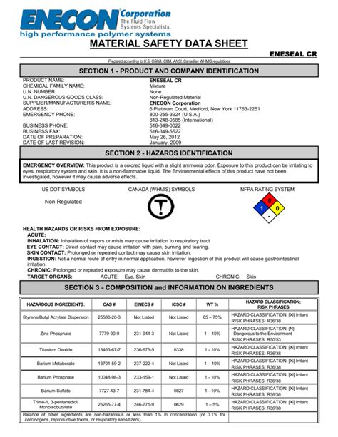 Msds material safety data sheet: информация и безопасность